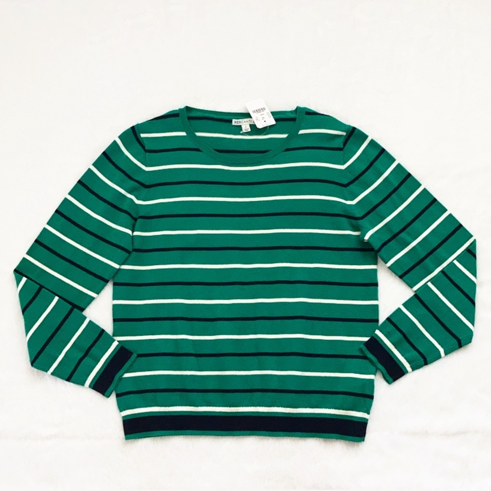 Nwt J. Crew Green Peyton Mixed-Stripe Sweater - image 1